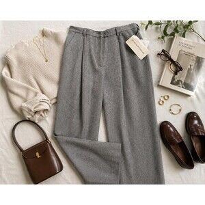 Vintage Evan Picone Wool Blend Trousers Sz 14 NWT Deadstock Gray Herringbone